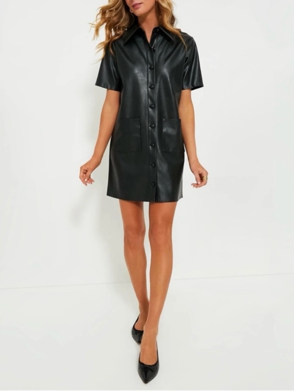 TUCKERNUCK Black Leather Violetta Shirt Dress NWT Size XS